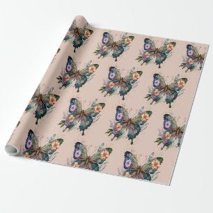 Cadeau Papier d'enveloppement papillon et fleurs