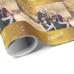 Cadeau Papier d'enveloppement photo en or béni personnali
