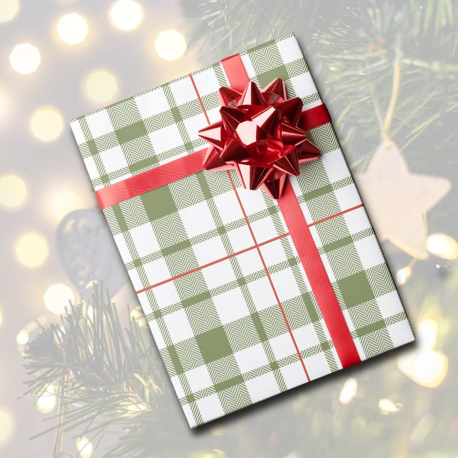 Cadeau Papier d'enveloppement plat vert rustique Festive (Festive Rustic Green Plaid Wrapping Paper
)