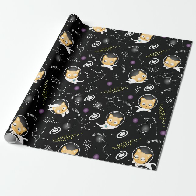 Cadeau Papier d'enveloppement pour chat astronaute - Chat (Déroulé)