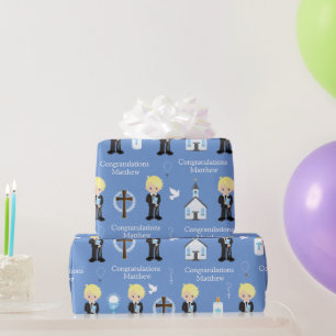 Cadeau Papier d'enveloppement pour garçon de communion b