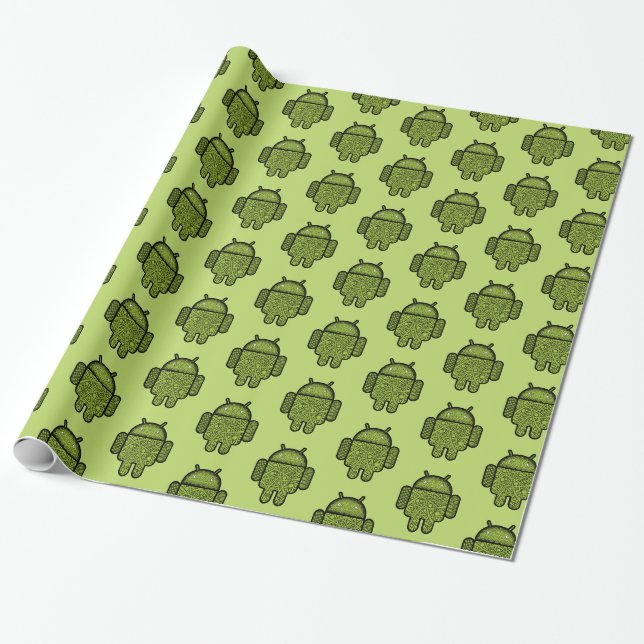 Cadeau Papier d'enveloppement pour robot Android vert mig (Déroulé)