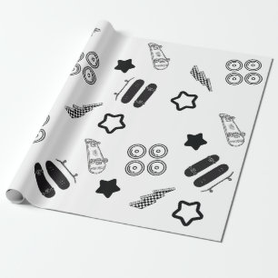 Cadeau Papier d'enveloppement pour skateboard noir et bla