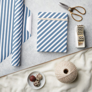 Cadeau Papier d'enveloppement rayé bleu et blanc rétro
