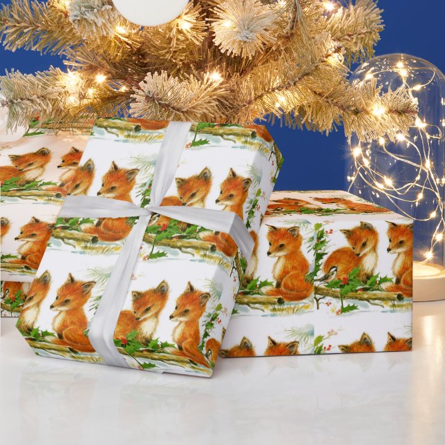 Cadeau Papier d'enveloppement rétro chic Baby Fox (Vacances)