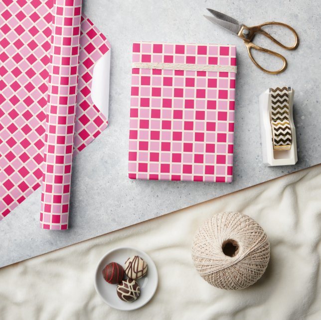 Cadeau Papier d'enveloppement rose À damiers (Artisanat)
