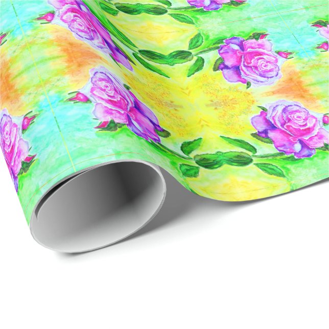 Cadeau Papier d'enveloppement Rose aquarelle (Coin rond)