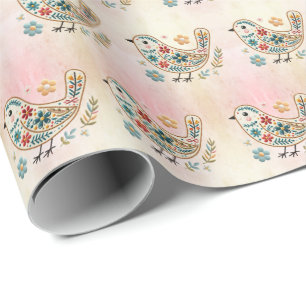 Cadeau Papier d'enveloppement rose fleuri Little Bird