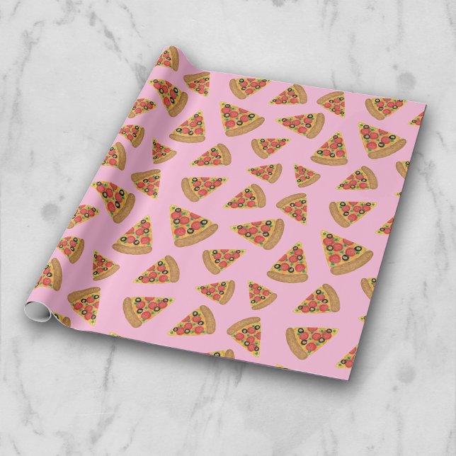 Cadeau Papier d'enveloppement rose Motif Pizza Party (Créateur téléchargé)