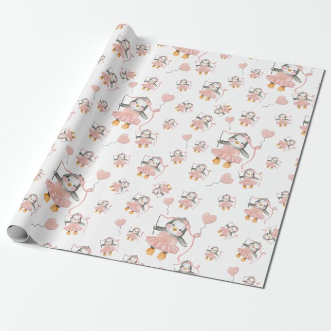 Cadeau Papier d'enveloppement rose Pingouin Ballerina (Déroulé)
