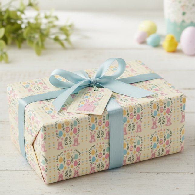 Cadeau Papier d'enveloppement rustique de lapin de Pâques (Rustic Easter Bunny & Laurel Wreath Wrapping Paper)