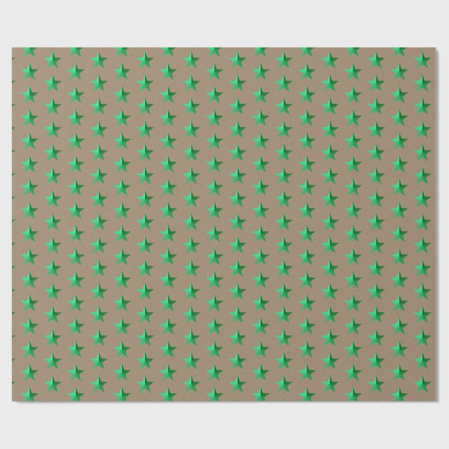 Cadeau Papier d'enveloppement Rustique Kraft Green Stars (Plat)