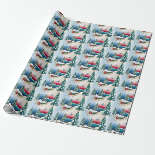 Cadeau Papier d'enveloppement rustique vert de Noël (Déroulé)