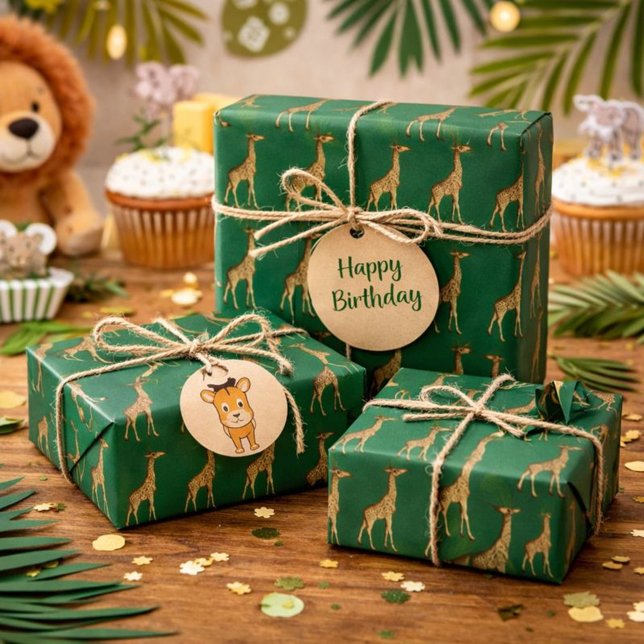 Cadeau Papier d'enveloppement Safari Green Giraffe (Créateur téléchargé)
