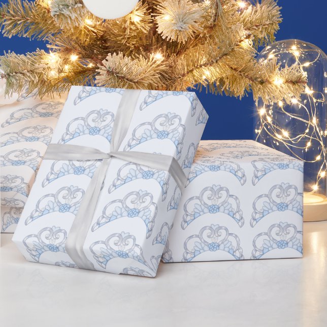 Cadeau Papier d'enveloppement Tiara bleu et argent (Vacances)
