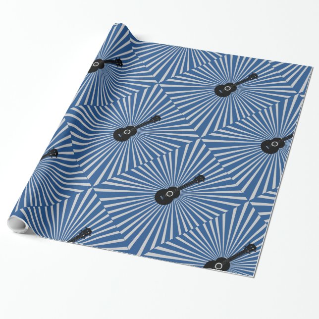 Cadeau Papier d'enveloppement Ukulele Trippy - Bleu (Déroulé)
