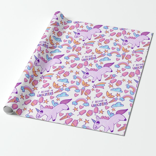 Cadeau Papier d'enveloppement Unicornes (Déroulé)