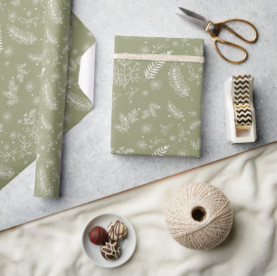 Cadeau Papier d'enveloppement végétal rustique vert olive