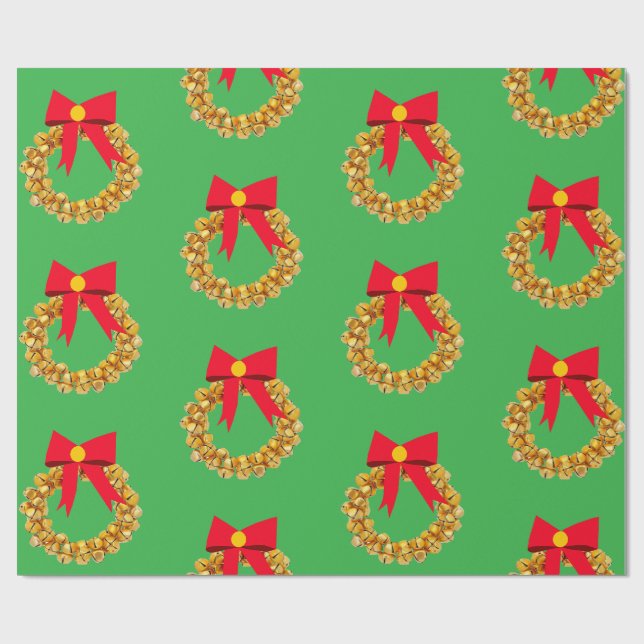 Cadeau Papier d'enveloppement vert des cloches d'or (Plat)