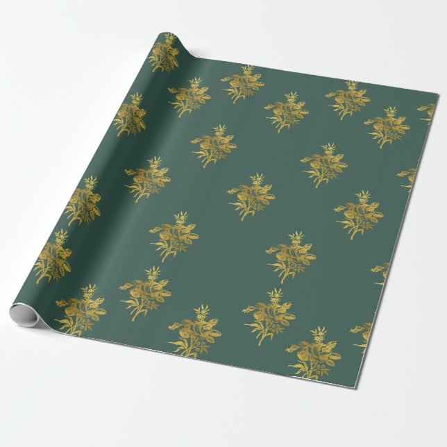Cadeau Papier D'Enveloppement Vert Et Doré (Déroulé)