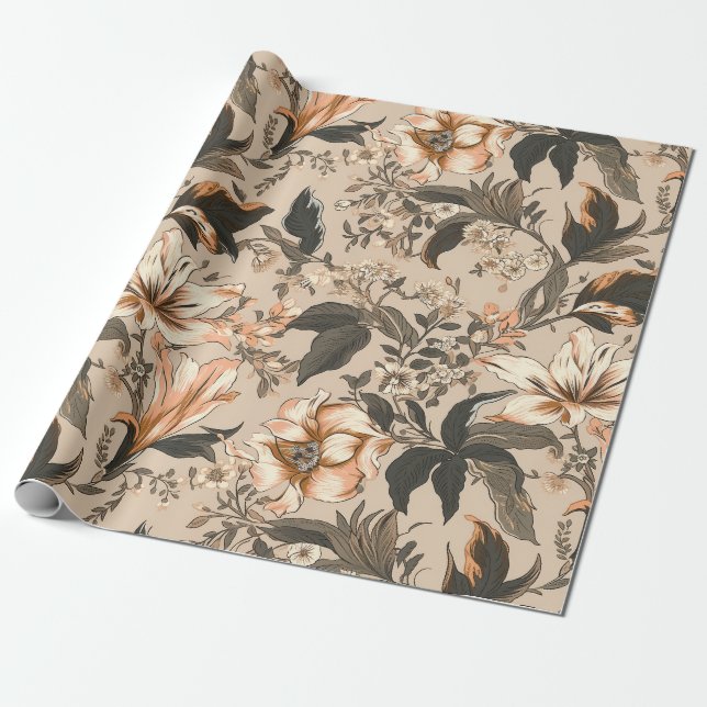 Cadeau Papier d'enveloppement vintage à motifs floraux (Déroulé)