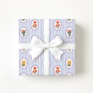 Cadeau Papier d'enveloppement vintage à rayures florales