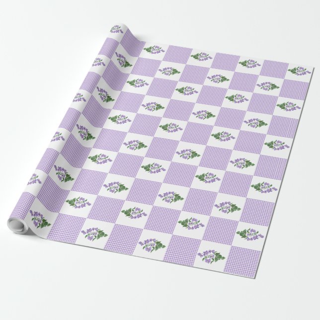 Cadeau Papier d'enveloppement : Violet Motif Faux-Patchwo (Déroulé)