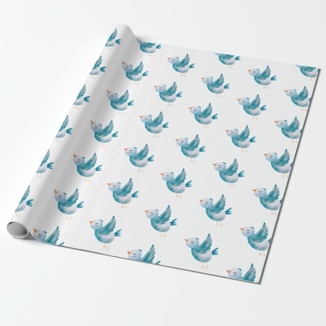 Cadeau Papier d'enveloppement vol d'oiseaux bleu (Déroulé)
