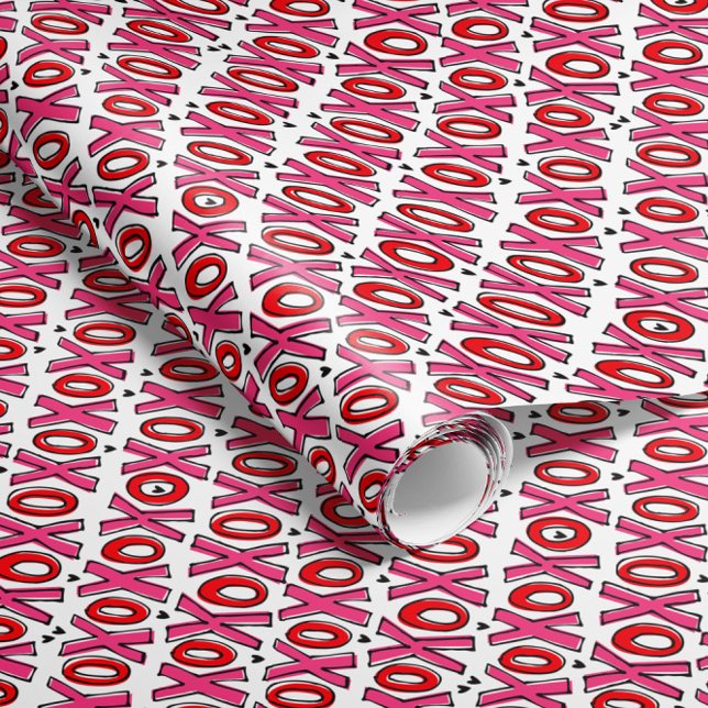 Cadeau Papier d'enveloppement XOXO Valentine's Day (pink and red XOXOs and tiny hearts bring all the love vibes to this Valentine's Day gift wrap paper)