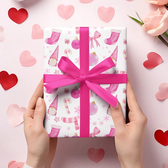 Cadeau Papier d'épluchage rose de Noël et de flocons de n (Créateur téléchargé)