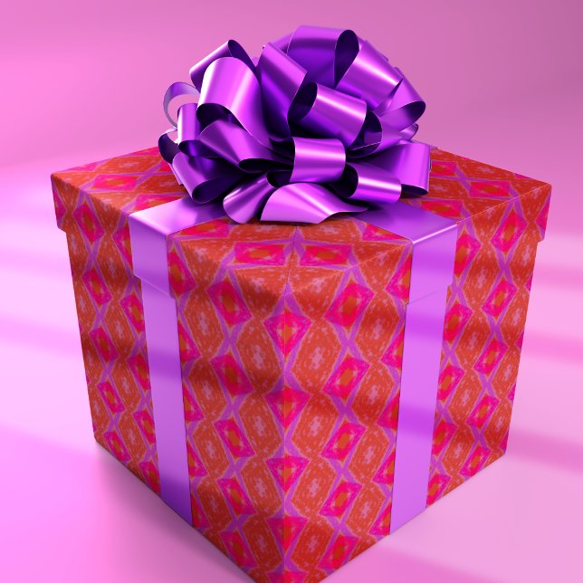 Cadeau Papier Diamant Texture Rose Violet Orange  (Totally unique and hand drawn in fun and funky colors. )