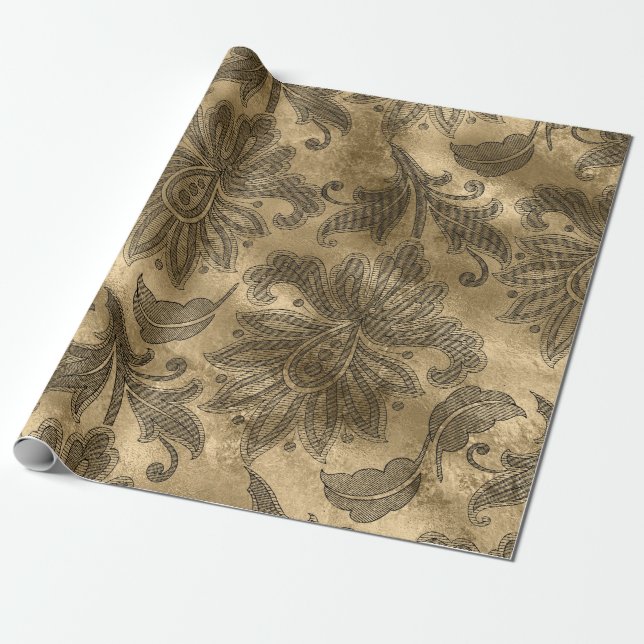 Cadeau Papier doré et noir damassé (Déroulé)