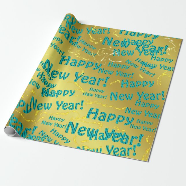 Cadeau papier du Nouvel An bleu heureux (Déroulé)