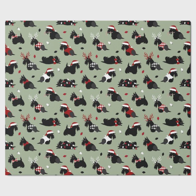 Cadeau Papier écossais Terrier vert de Noël (Couture)