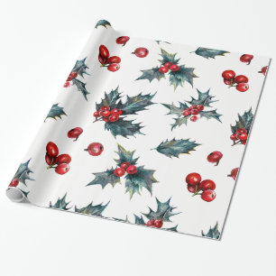 Cadeau Papier élégant baie de houx Noël rustique