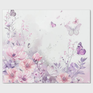 Cadeau Papier Élégant Papillon de Lilas Rose Aquarelle Fa
