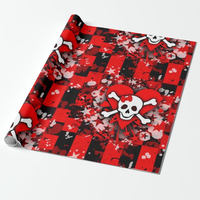 Cadeau Papier Emo Love Heart Skull Wrapper (Déroulé)