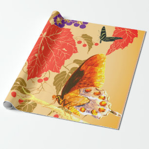 CADEAU PAPIER EN PAPIER DES FEUILLES ET DES BOUTTERFLIES