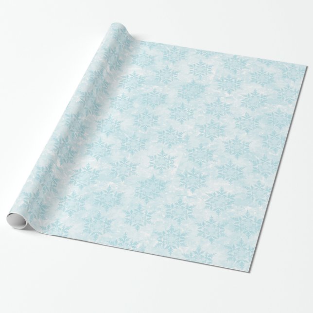 Cadeau Papier enveloppant de flocons de neige bleu pâle (Déroulé)