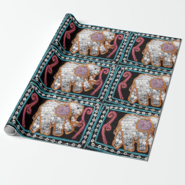 Cadeau papier enveloppant d'éléphant à paillettes (Déroulé)