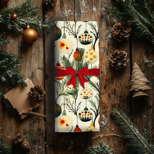 Cadeau Papier Enveloppant Noël Avec Ornements Colorés
