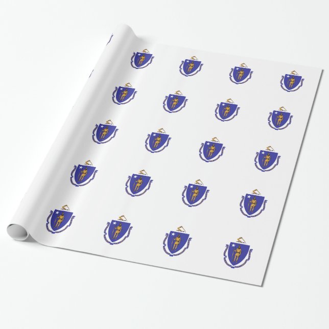 Cadeau Papier enveloppé avec Drapeau du Massachusetts (Déroulé)
