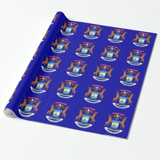 Cadeau Papier enveloppé avec drapeau du Michigan (Déroulé)