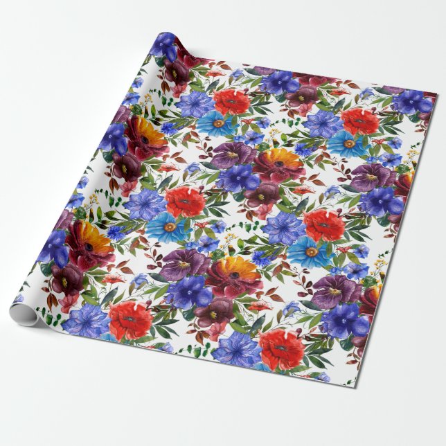 Cadeau Papier floral aquarelle coloré (Déroulé)