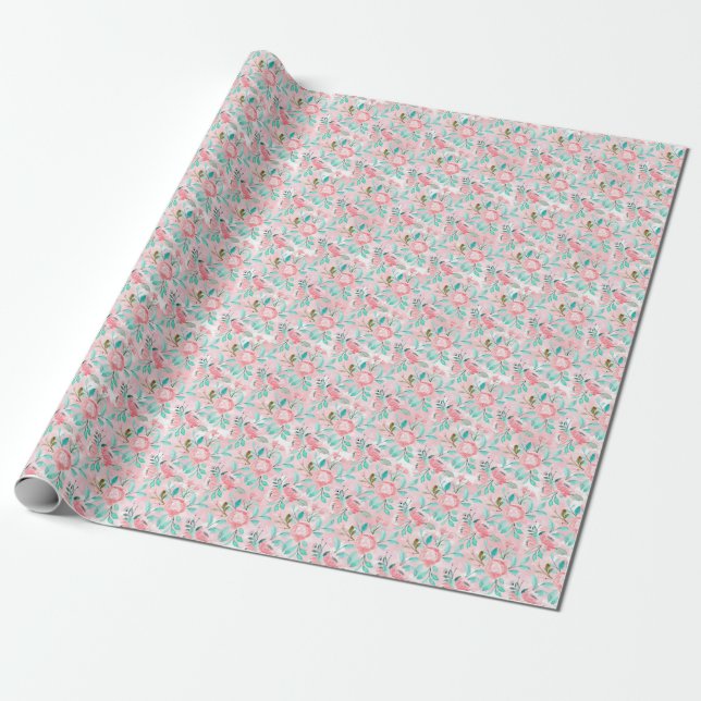 Cadeau Papier floral aquarelle rose (Déroulé)