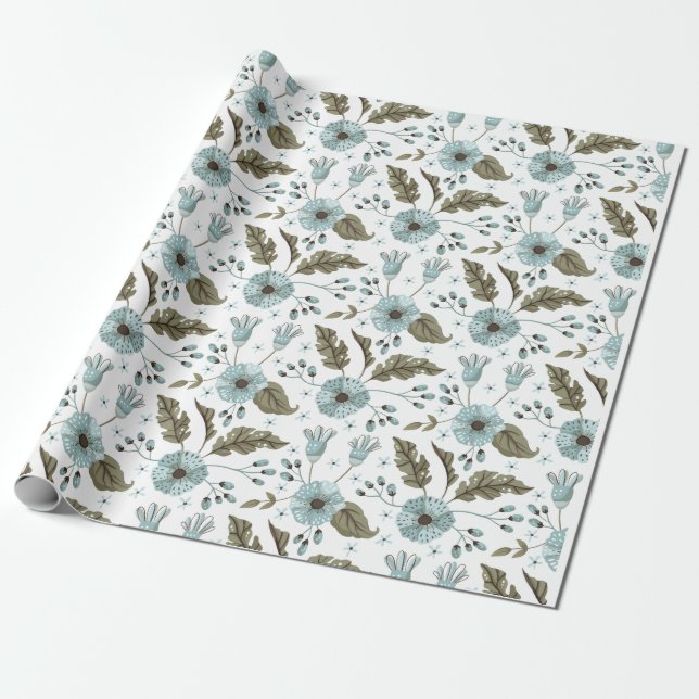 Cadeau Papier floral bleu et vert (Déroulé)