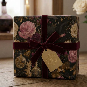 Cadeau Papier Floral Sorcière Rose Halloween