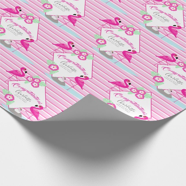 Cadeau Papier graphique motif baby shower flamants roses (Coin)