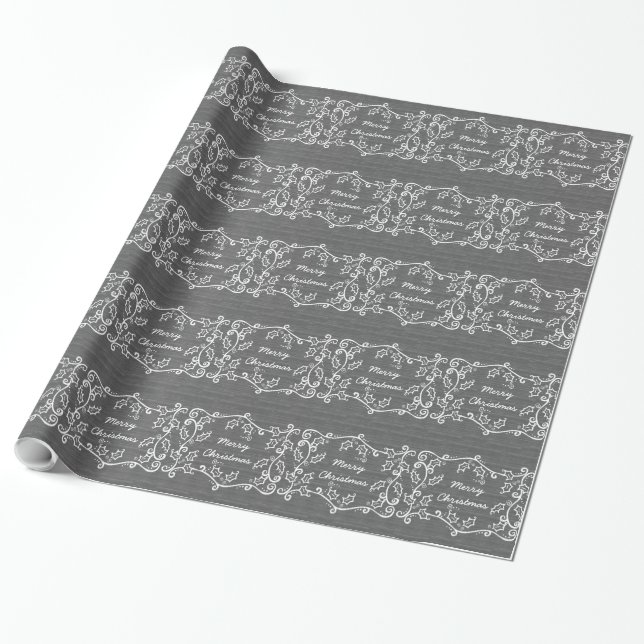 Cadeau Papier Gris Rustique Enveloppé Holly (Déroulé)