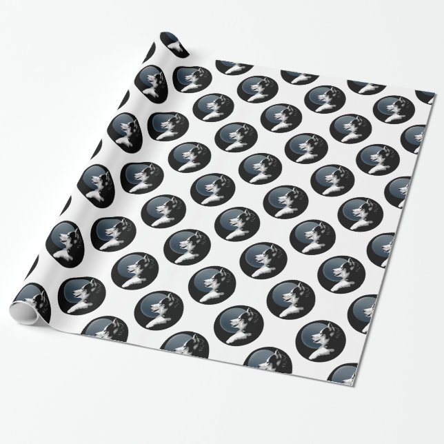 Cadeau Papier Husky Wrapper Papier Husky Puppy Sled (Déroulé)